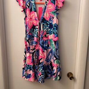 Lilly Pulitzer Hot Pink & Navy Tropical Floral Dress XS